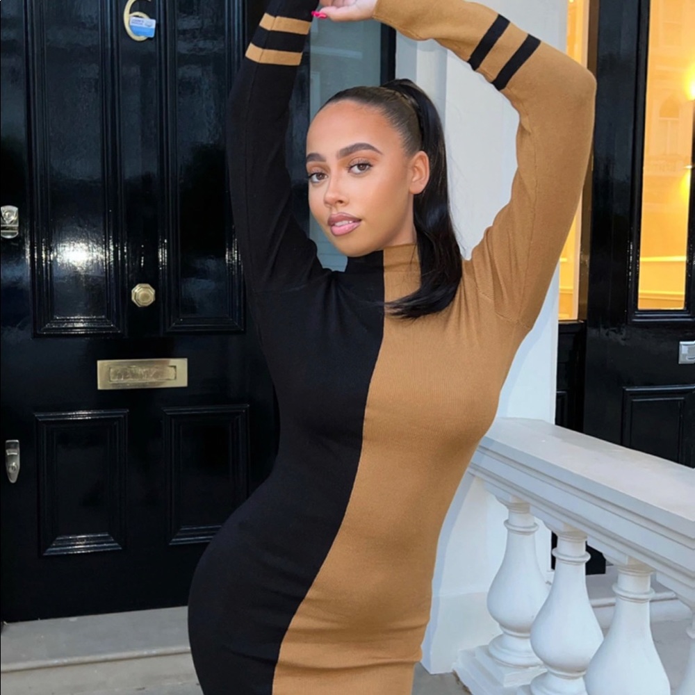 Fashion Nova Colorblock Midi Dress, perfect for fall, turtleneck mockneck